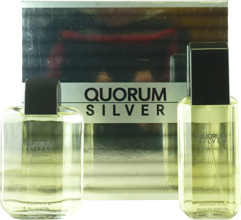 Antonio Puig Quorum Silver Men Gift Set Eau De Toilette Spray 100 ml + After Shave Lotion 100 ml